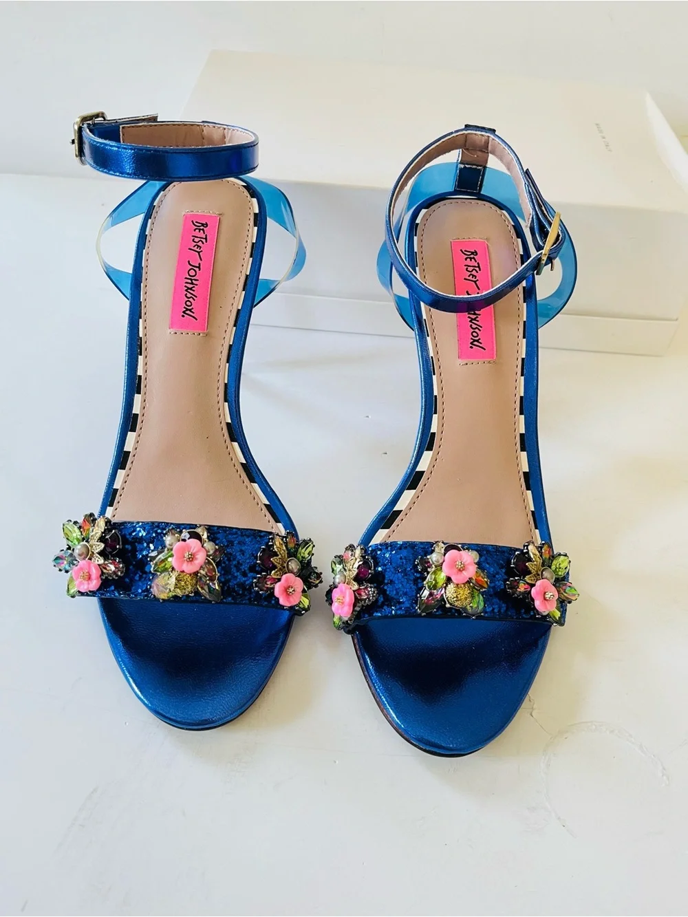 NWOB Betsey Johnson metallic blue heeled sandal 7.5